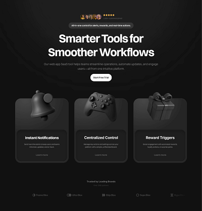 Dark website hero section for Framer 3d card cta dark design features framer graphic design header headline hero home icon illustration landing ui webdesign website
