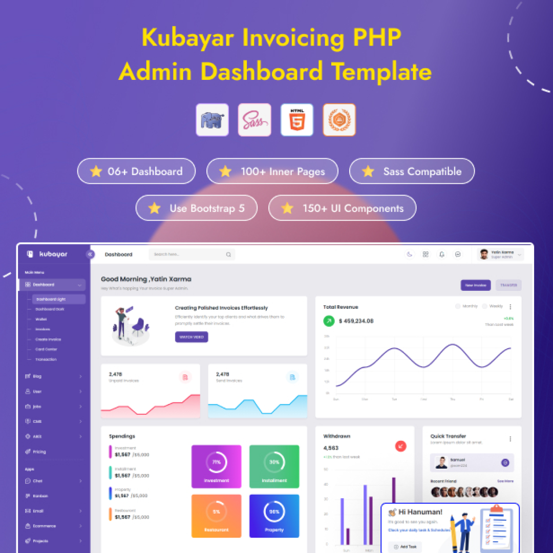 Kubayar - Invoicing PHP Admin Dashboard Template branding creative design illustration logo product design template ui uiux website
