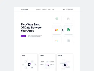 Landing page for saas startup clean data desktop graphic design hero home homepage integration landing notion page saas startup sync synchronization ui web white