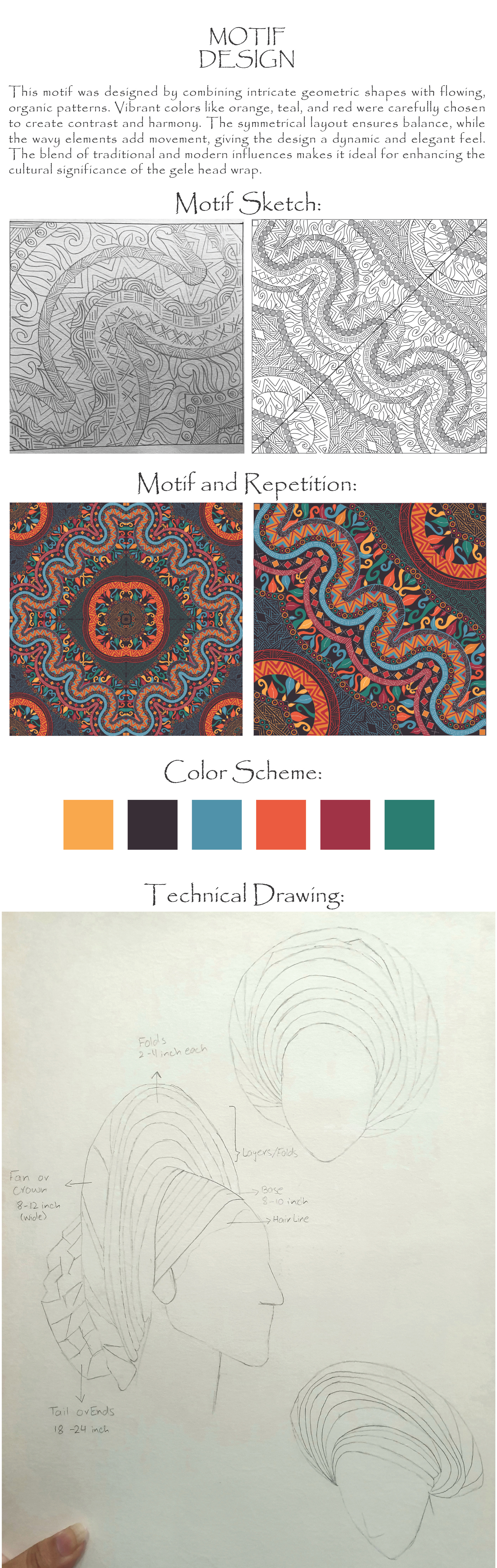 Gele Design Process: Motif, Mood Boards & Final Execution branding design portfolio design process ethnic fashion expressive design fashion design gele design graphic design illustration logo moodboard motif design motif development pattern design