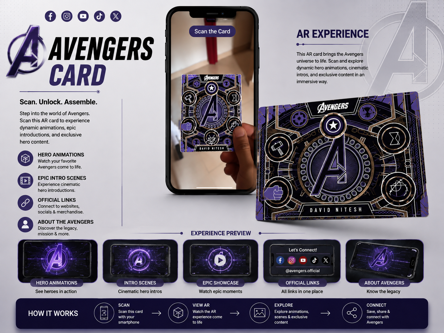 Avengers Card animation ar augmented reality metaverse motion graphics tech enabled entertainment card