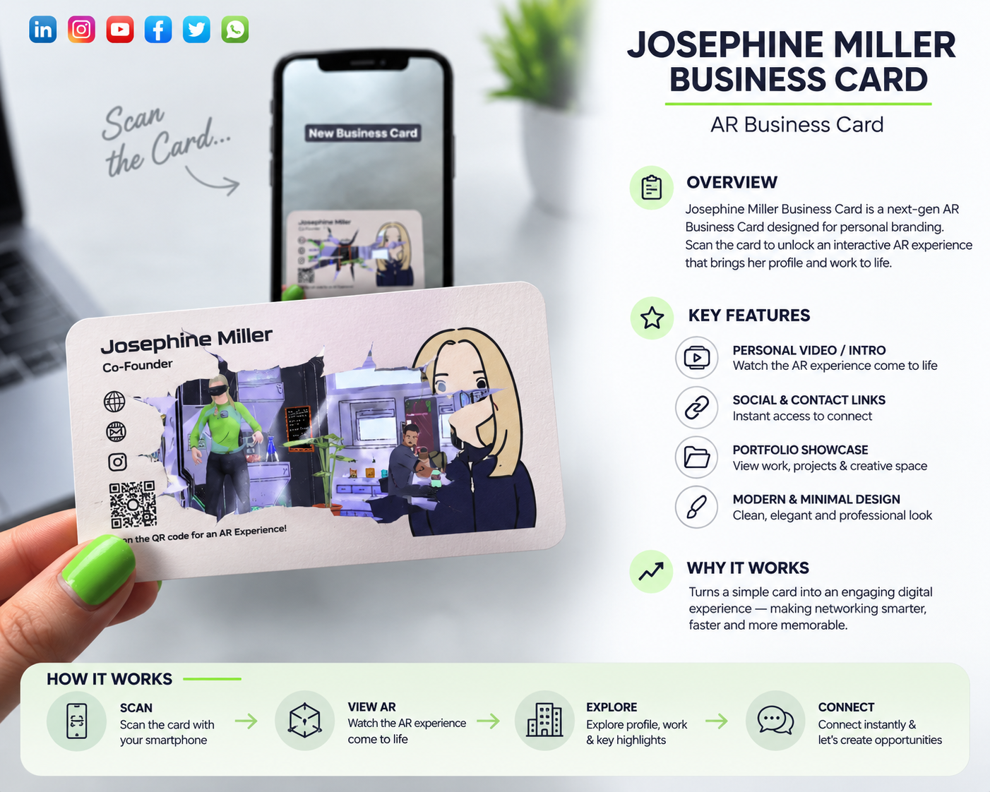 josephine Miller Business Card animation ar ar card for professionals augmented reality metaverse motion graphics