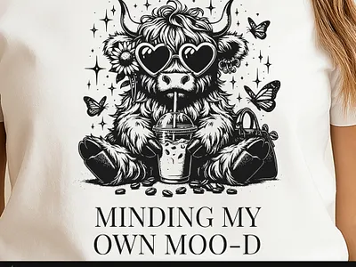 Sassy Highland Cow Minding My Mood Shirt Design For Coffee Lover t shirt mockup