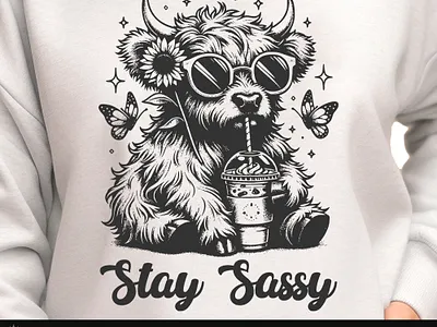 Stay Sassy Highland Cow SVG T-Shirt Sublimation Design t shirt mockup