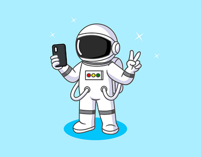 Astronaut's in Moment Frame astronaut camera cartoon character cute design graphic design illustration mascot peace pose selfie spaceman spacesuit