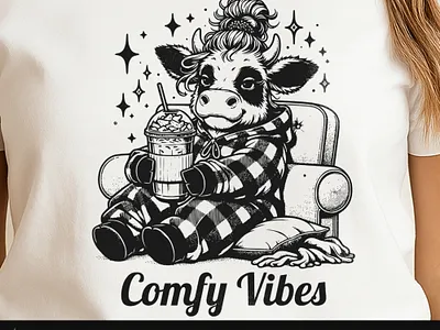 Highland Cow Coffee Shirt SVG | Caffeine Chaos Cozy Vibes Design aesthetic cow art