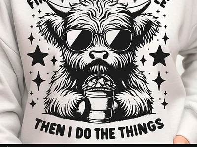 Coffee Addict Highland Cow Sublimation SVG T-Shirt Design t shirt mockup