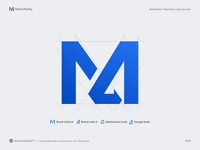 MaintAbility™ Branding: Logo Concept arrow blue concept explanation cycle explained guidelines industrial lettermark logo concept logo construction logo grid logomark ma ma logo ma monogram maintenance manufacturing monogram