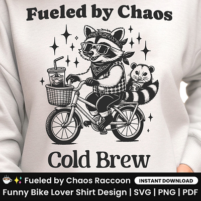 Raccoon Shirt SVG, Funny Raccoon Shirt, Iced Coffee T-shirt raccoon biker bundle