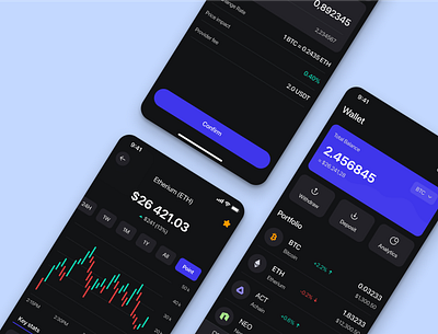 🪙 Crypto Wallet App – Dark Mode UI app branding crypto design ethereum illustration mobile app product design ui uidesign ux uxdesign wallet