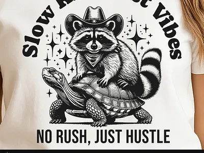 Slow Ride Fast Vibes Shirt, Raccoon Shirt SVG, Cowboy Raccoon quirky animal tee