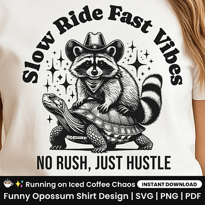 Slow Ride Fast Vibes Shirt, Raccoon Shirt SVG, Cowboy Raccoon quirky animal tee