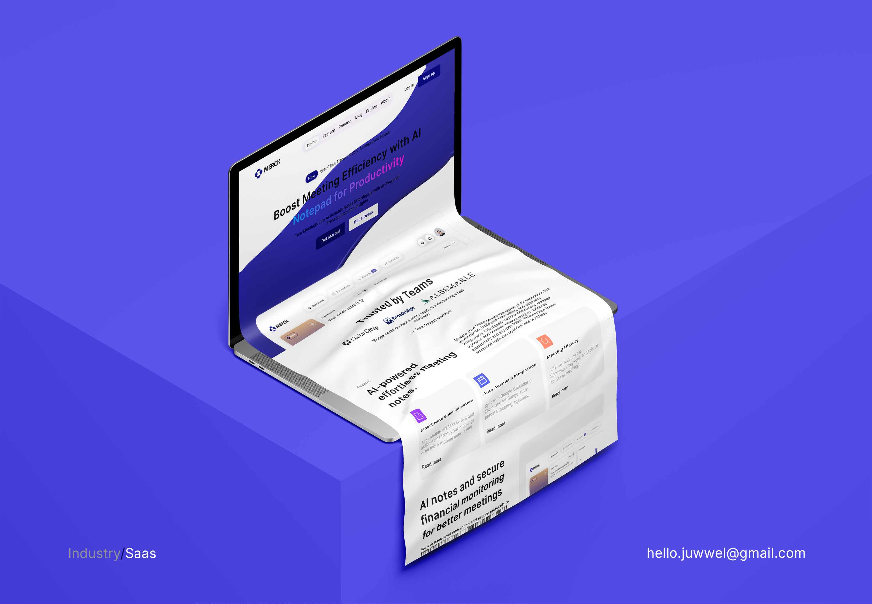 Merck – AI-Powered Meeting Notes SaaS Landing Page UI/UX Design animation branding design saas ui uiux design user interface web design
