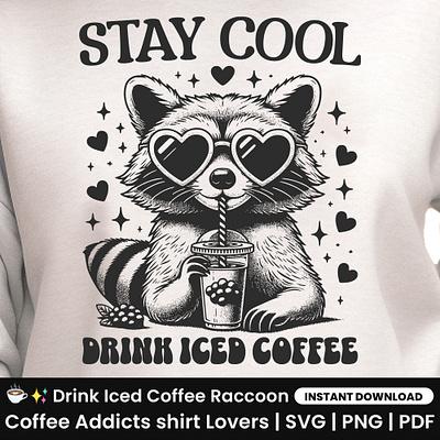 Raccoon Shirt SVG, Funny Raccoon Shirt, Iced Coffee T-shirt SVG coffee addict svg