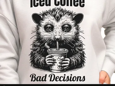 Opossum Coffee Shirt SVG, iced coffee addict shirt Design caffeine lover svg