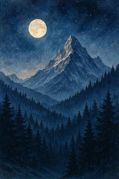 Moonrise Over Pines