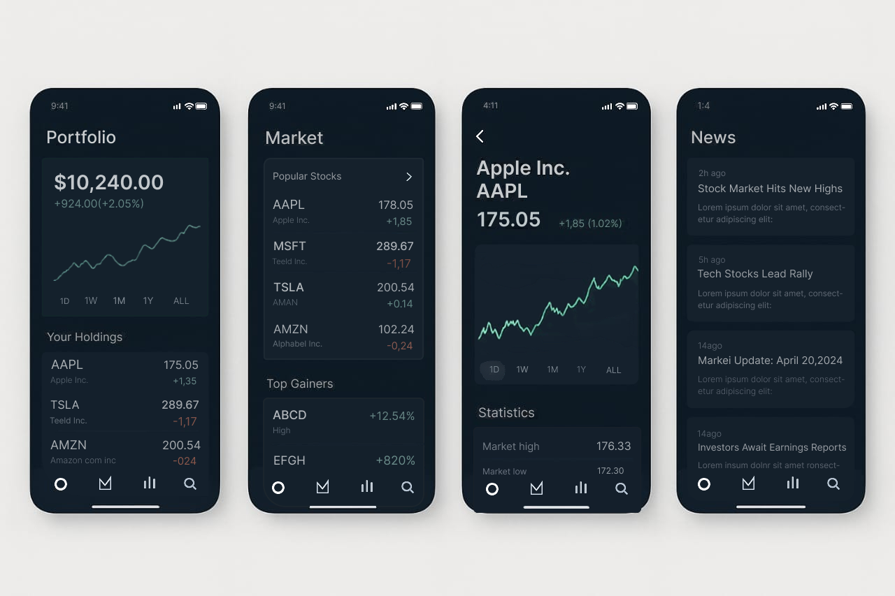 Stock Market App Design app app design daily daily ui daily ux design dribbble finance fintech graphic design new stock market ui ui design ui ux uiux ux ux design