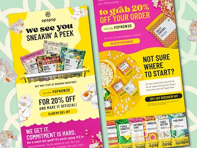 Email Design For Pop Corn Brand bold bright cpg design dtc email fun pink snack yellow