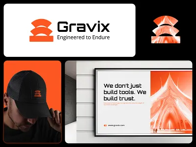 Gravix - Real Estate Construction Engineering Logo Design bold geometric logo brand identity brand logo branding builder company logo business logo construction logo engineering logo logo logo branding logo design logo icon logo mark machinery logo