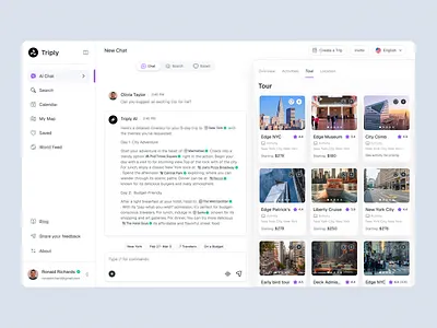 Triply - Ask AI Dashboard UI Design dashboard design graphic design illustration landingpage saas tour tourplan travel tripadvisordashboard tripdashboard ui ux web webui