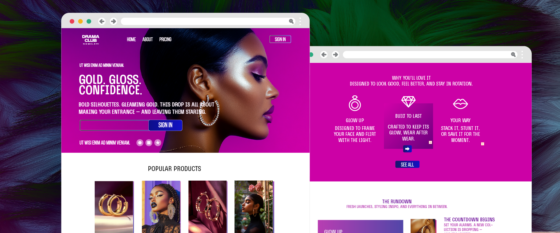 Fashion E-Commerce Website - Drama Club Jewelry adobe earrings eccomerce figma illustrator jewelery midjourney products shop website