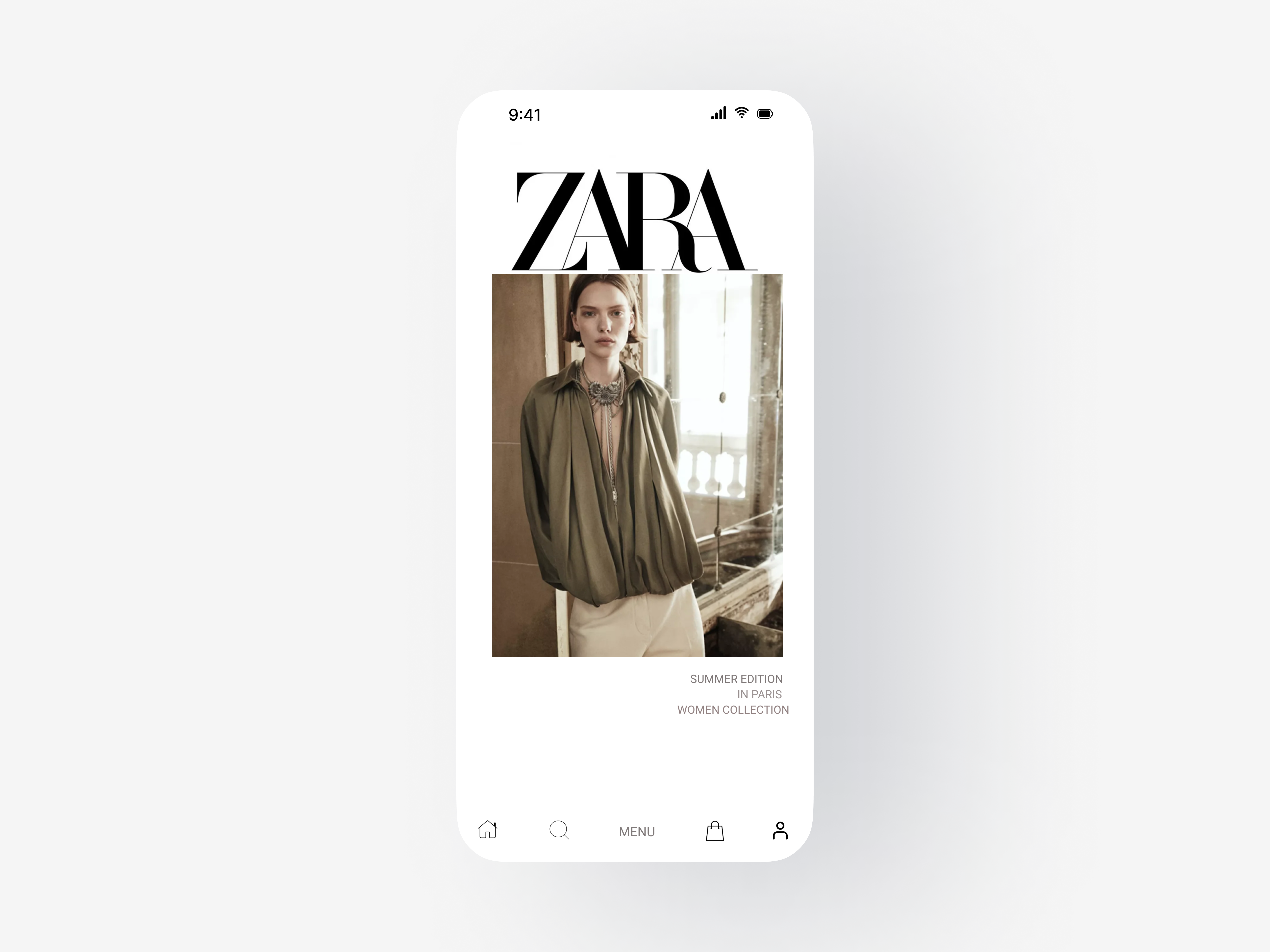 ZARA Fashion App UI – Minimal & Luxurious Design branding logo ui