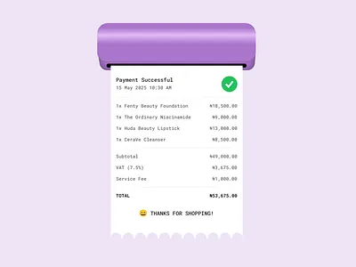 Receipt Printout animation illustration invoice mobile app motion graphics print printer product design receipt shop shopping ui ux