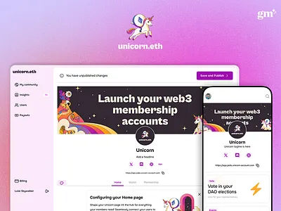 Unicorn - Launch your web3 membership accounts accounts blockchain branding community app crypto crypto wallet marketing app unicorn unicorn app wallet web3 community