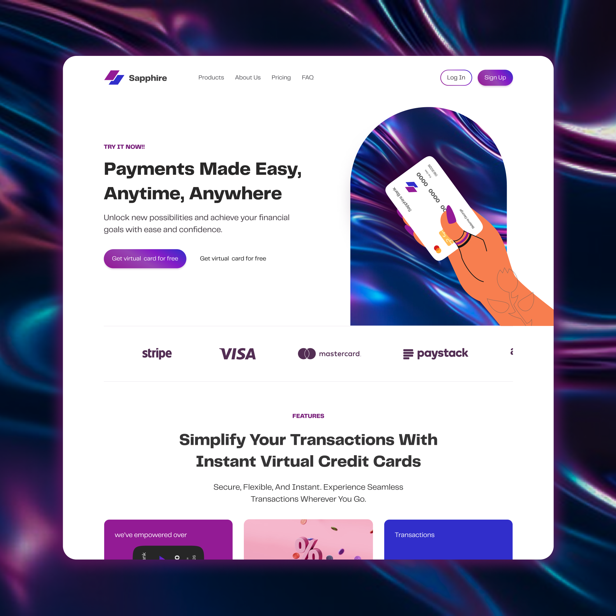 Landing Page Design for Sapphire Bank animation ui