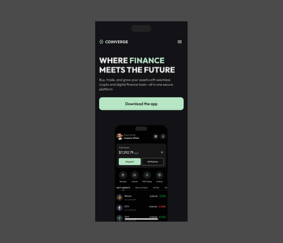 Coinverge Responsive Design crypto cryptocurrency design finance fintech fintech design interface ios mobile mobile app mobile application mobileapp product design responsive design trading ui ui design uiux ux web design