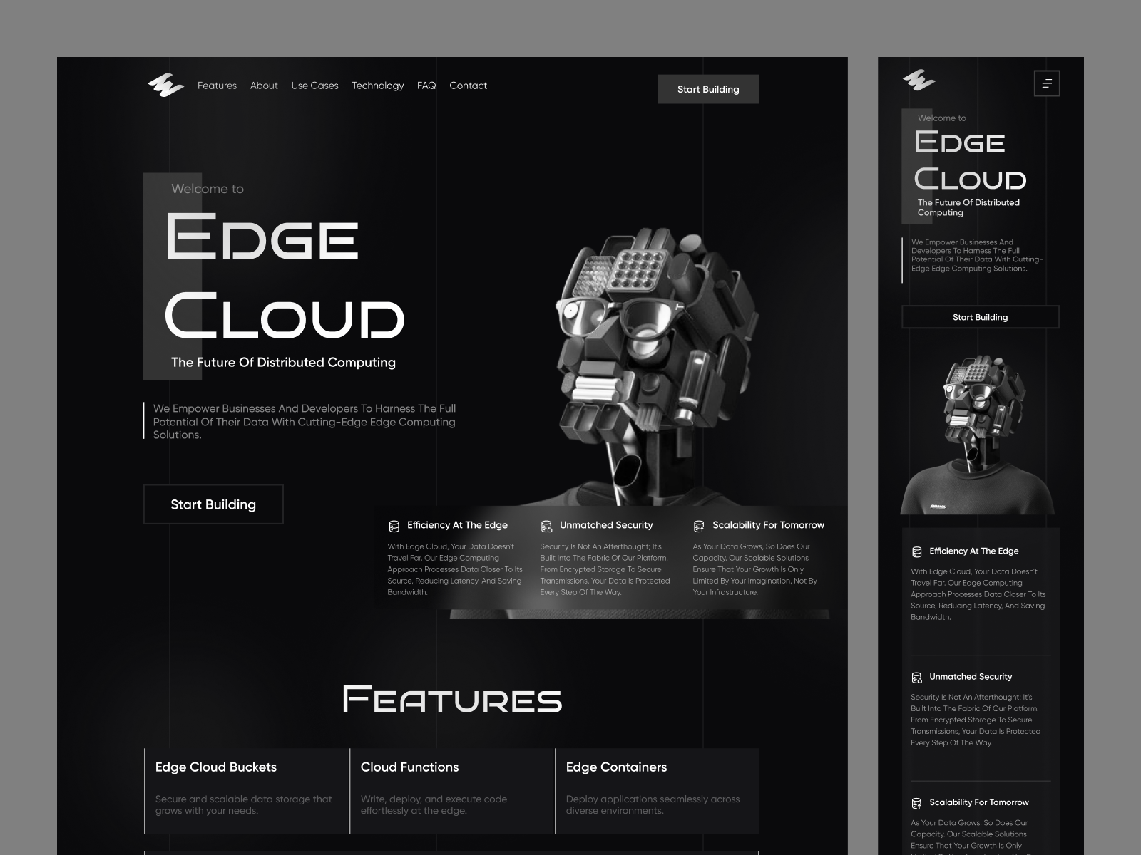 Edge Cloud Landing Page UI 3d avatar cloud computing crypto dark theme defi desktop view distributed distribution edge future landing mobile view page ui ux web3