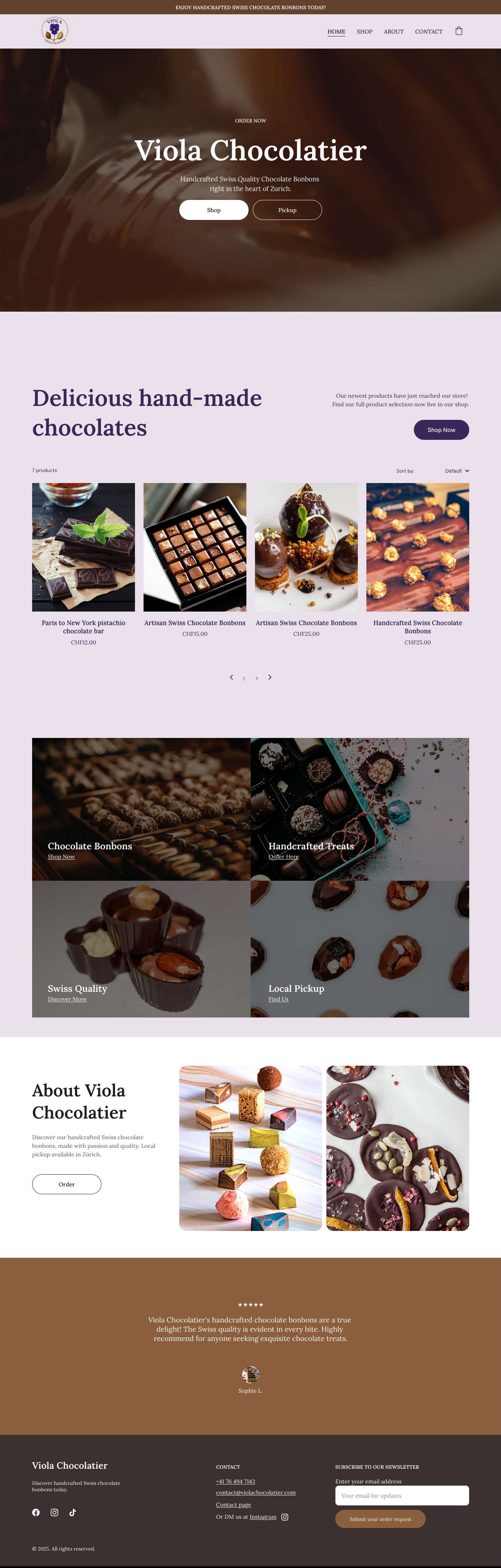 Website for a local chocolatier in Zurich - Viola Chocolatier branding design web development webdesign websites