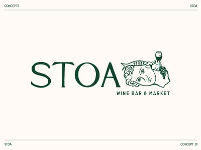 Concepts for Wine Bar and Market - Stoa brand brand designer brand identity branding concepts graphic design hand drawn hospitality branding illustration logo logo concepts logo design logo designer logo ideas logotype restaurant branding visual identity wine bar wine brand wine branding