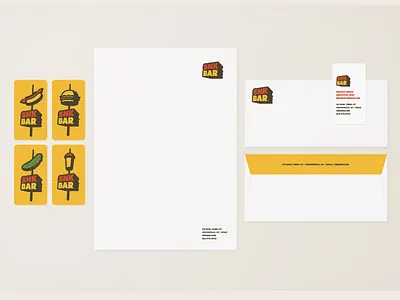 SNK BAR | Brand Stationery brand identity branding burger business card custom typography dining drink envelope farm fresh food graphic design hit dog illustration letterhead logo logo design pickle restaurant stationery ui