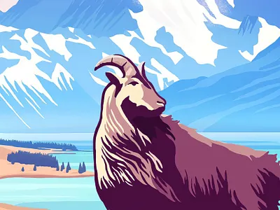 Goat Standing on the Cliff branding design graphic design illus illustration landscape logo ui