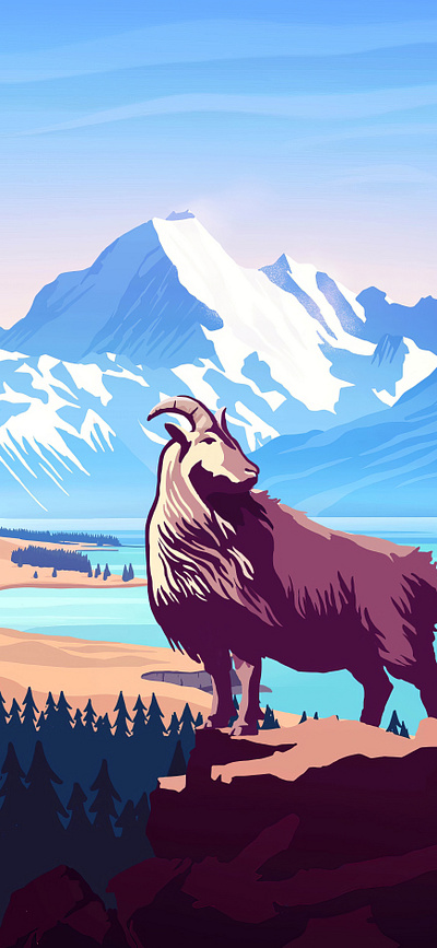 Goat Standing on the Cliff branding design graphic design illus illustration landscape logo ui