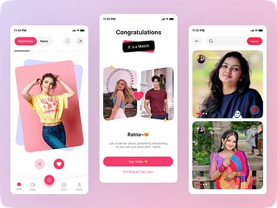 Matrimony,Reels & Chat Mobile Screens UI/UX date dating dating app ios marriage app matchmaker app matchmaking matrimony matrimony app messenger mobile app online chatting online dating relationship social app ui uiux website design