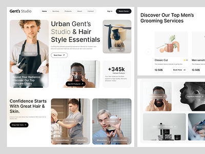 Skin Care Website UI/UX Design - Gent's Studio barber website beauty website booking ui design trends ecommerce ui ecommerce website grooming haircare homepage design landing page mens care online store product design salon website service booking skincare ui design ux design web design