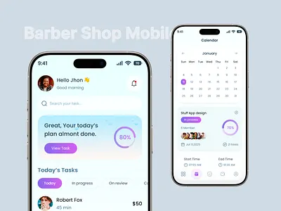 Barber Shop Mobile App android app design barber shop booking app branding calender case study dark ui design inspiration grooming app ios design minimalistic mobile app offer card product design saloon shop service app trending ui design ui ux user interface
