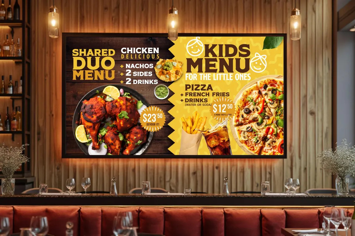 Restaurant Menu Board Design chalkboard menu digital menu dining experience food display menu board design menu layout menu screen design restaurant branding restaurant menu tv menu board