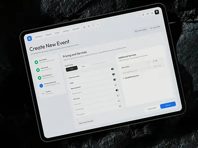 Create Event • CRM additional crm dashboard design dls event input moto new platform pricing saas services steps switch tabs ui ux web