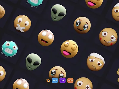 Animated 3D emojis 3d 3d animation 3d emoji animation blender branding cute design emoji emoticon illustration illustrations kawaii library loop motion graphics resources