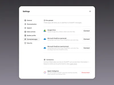 ChatGPT - Connected apps ai chat chatgpt ui design