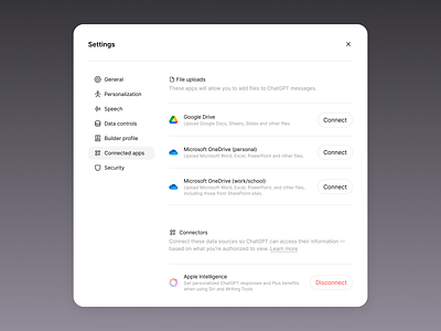 ChatGPT - Connected apps ai chat chatgpt ui design