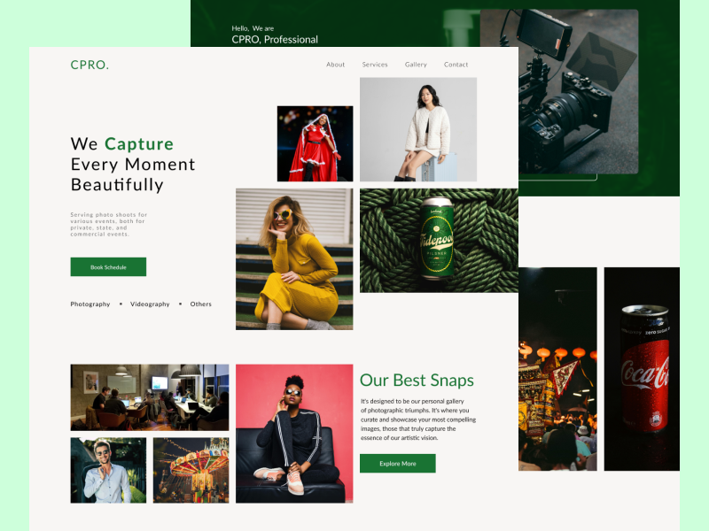 Photo & videography Service landing page graphic design ui ux webdesign website