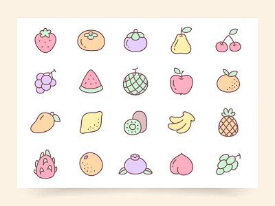 Hand drawn fruit and berry icons 2d berry cartoon collection coloful cute design exotic fruit icon illustration kawaii set sketch sticker summer tropical vector vegan vegetarian