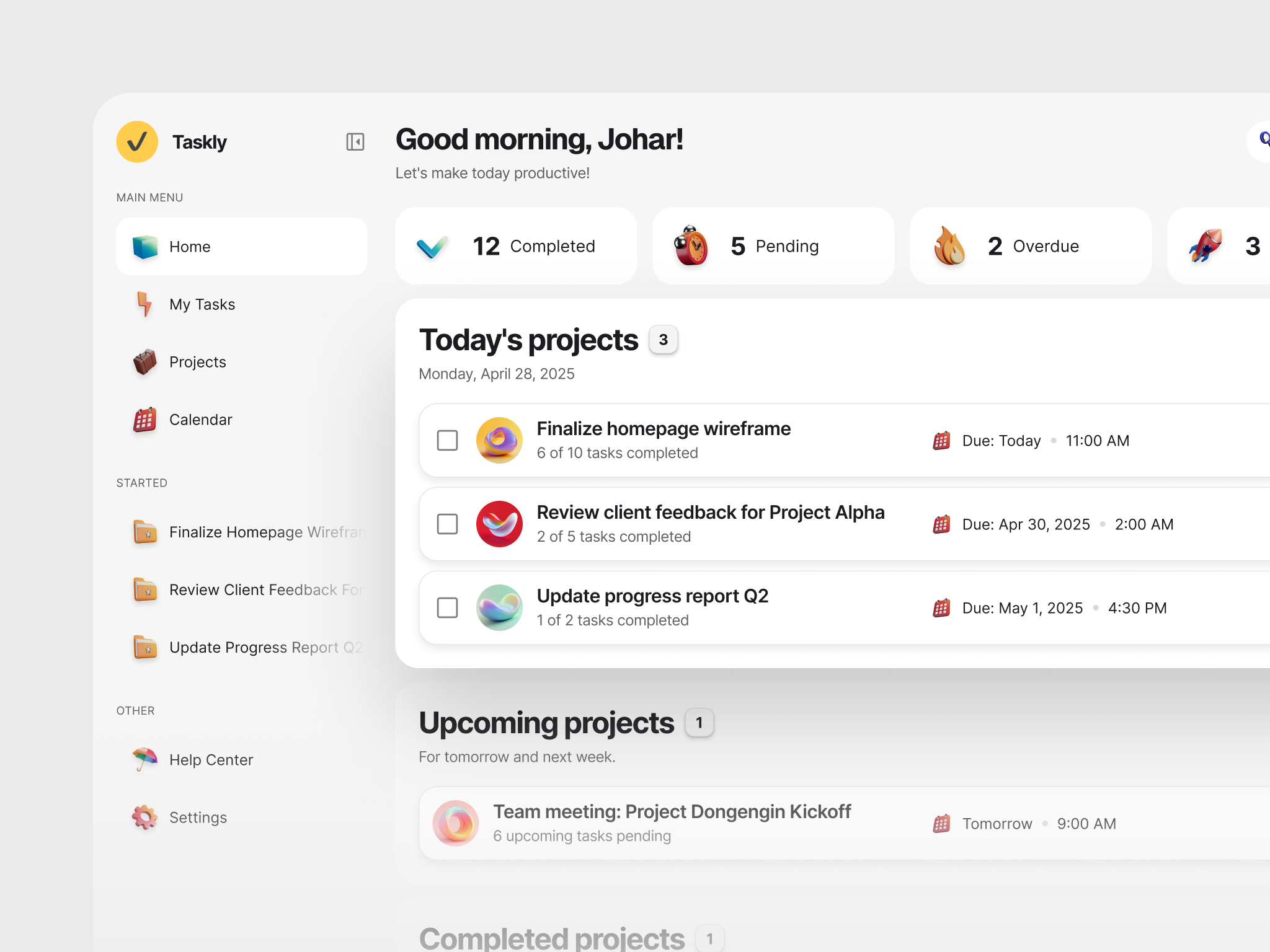 Example of Taskly - Task Management Dashboard