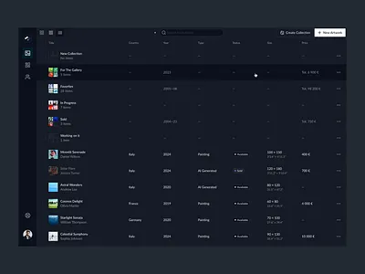 Compact View art management dark theme files folders saas ui