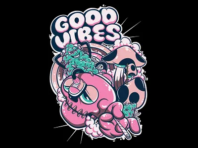 GOOD VIBES - #artforsale art artwork branding cartoon clothing design illustration logo merch