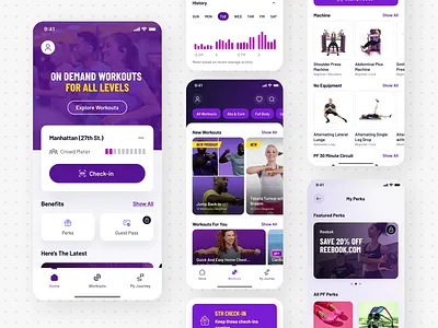 Planet Fitness - Mobile App fitness app gymapp healthtech ios iosappdesign mobile ux mobileux ondemandworkouts productdesign ui userexperience ux workoutapp